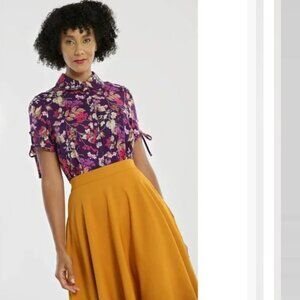 Hell Bunny Berry Crush Floral Button Up Shirt S